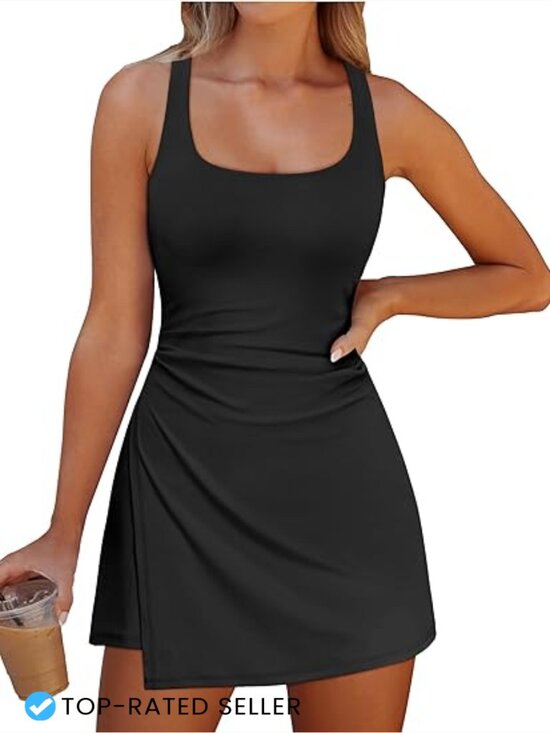 Dresses & Skirts - Square Neck Sleeveless Tennis Dress with Built-in Shorts Athletic Skort Golf